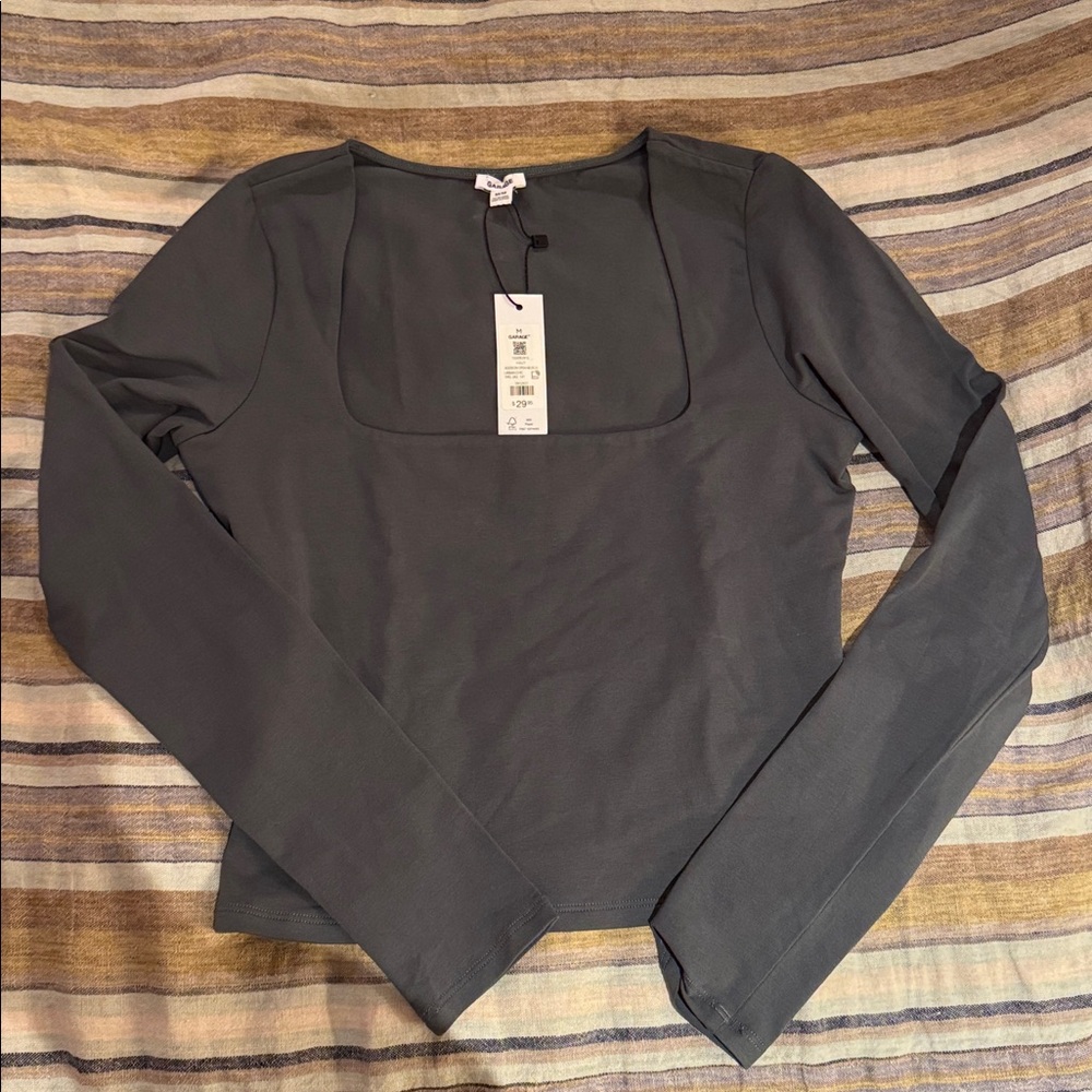 Garage Cotton Square-neck Long Sleeve Crop Top, NWT, M